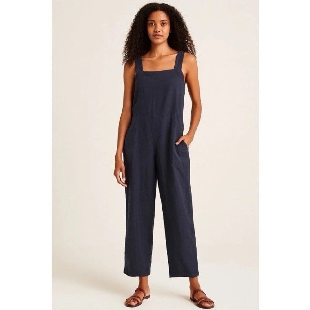 Nicole Miller Jumpsuit Navy Blue Linen Blend Wide Leg / Womens 2